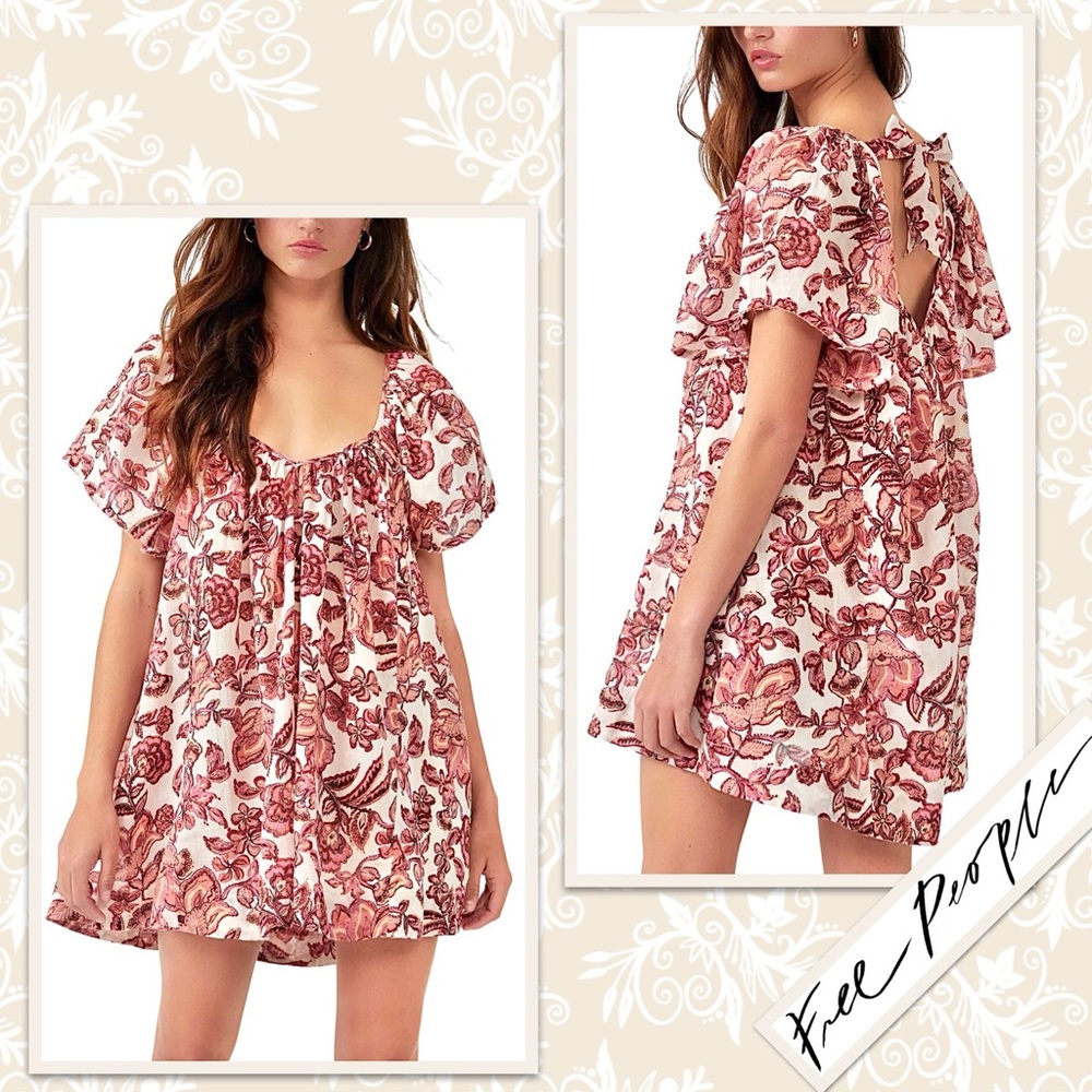 Free People Kauai Getaway Floral Printed Tunic Ivory Combo Pink, Burgundy, Cream
